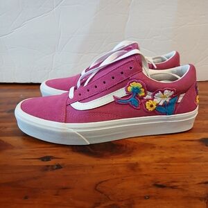 Vans Old Skool Floral Chenille Sneakers Fuchsia Embroidered Men's 6.5 Women's 8